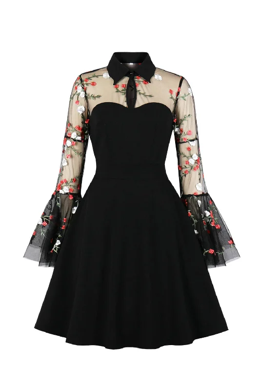 Black Long Sleeves Halloween Dress with Embroidery