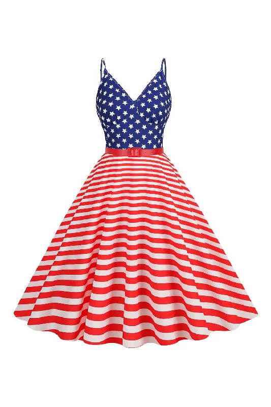 Stripes Sleeveless Swing 1950s Dress with Star