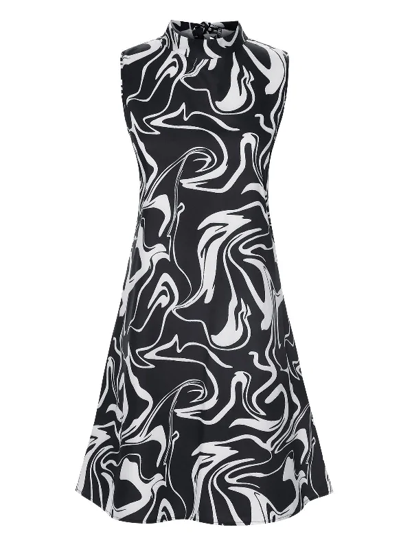 Black 1960s Colorblock Stand Collar Dress