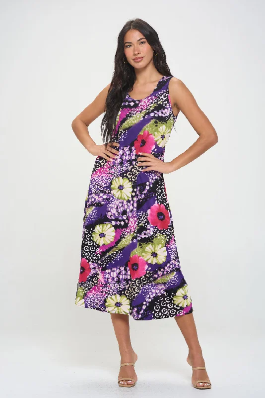 Plus Size Print Tank Long Dress Sleeveless- 7000BN-TXP1-W408