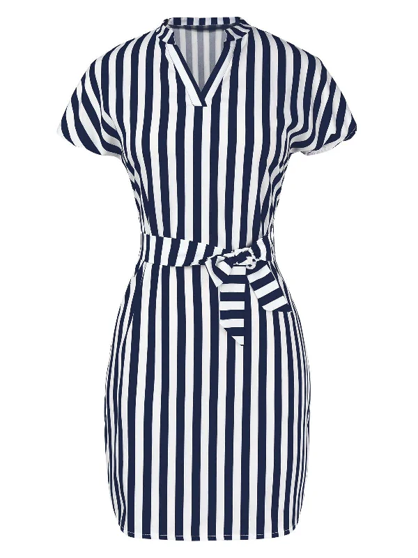 1960s Cap Sleeve Vertical Stripe Pencil Dress