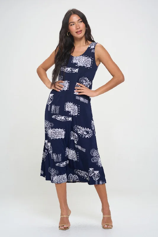 Plus Size Print Tank Long Dress Sleeveless- 7000BN-TXP1-W425
