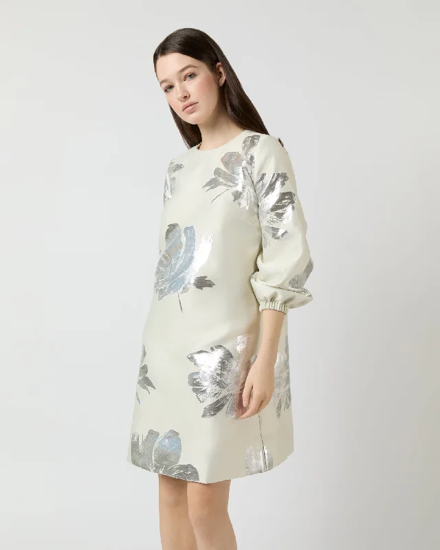 Francine Dress in Ivory/Silver Floral Jacquard