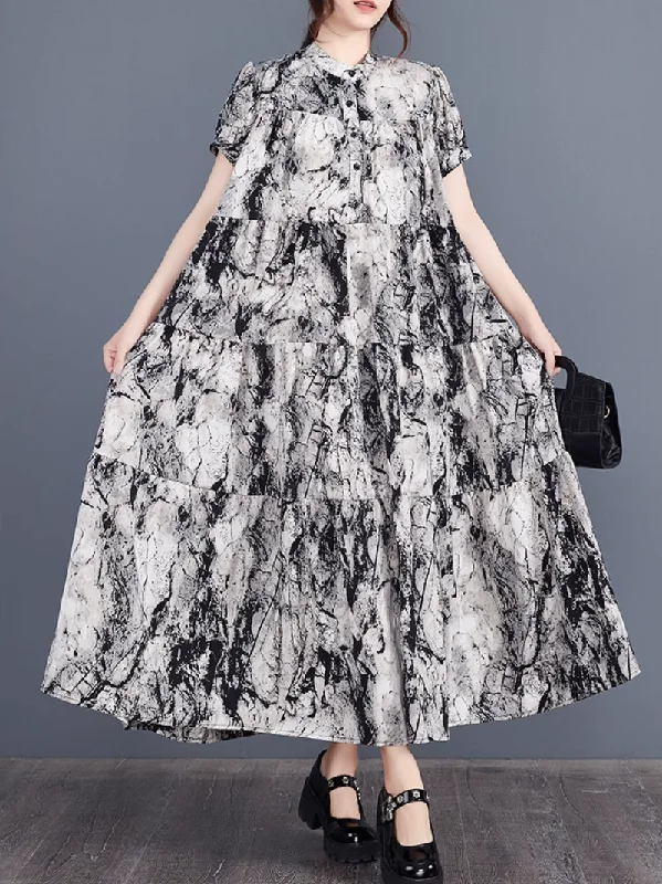 Women's Summer Charming Cupcake Style Button-Up A-Line Dress