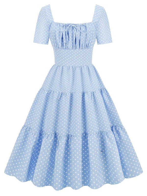 Sky Blue 1950s Polka Dot Swing Dress