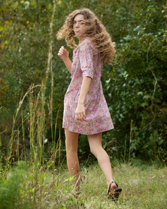 Elbow-Sleeve Frill Dress in Orchid Fields Of Eden Liberty Fabric