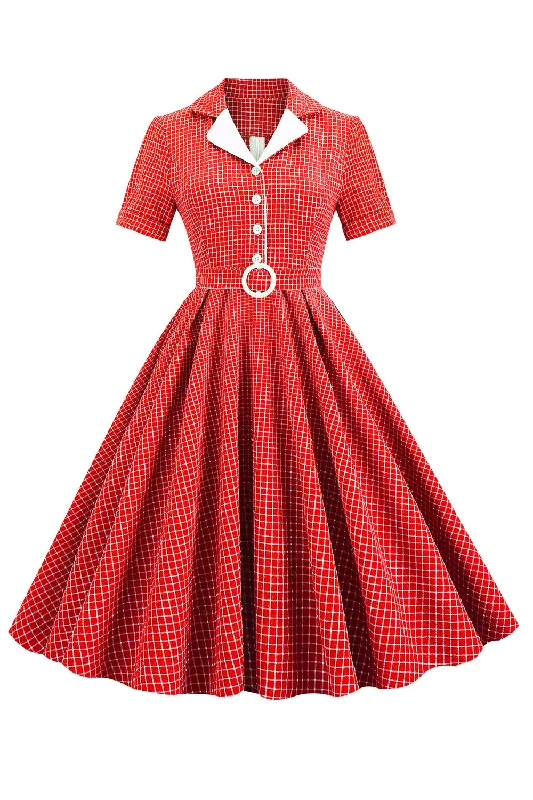 Retro Style Red Plaid 1950s Dress