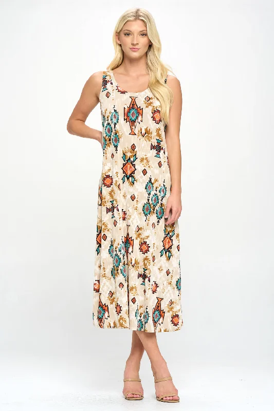 Plus Size Print Tank Long Dress Sleeveless- 7000BN-TXP1-W317