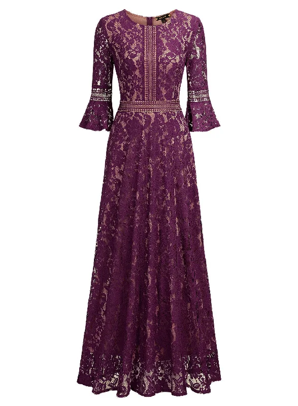 Full Lace Bell Sleeve Long Dress