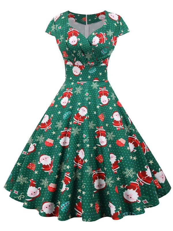 Green 1950s Christmas Polka Dot Dress