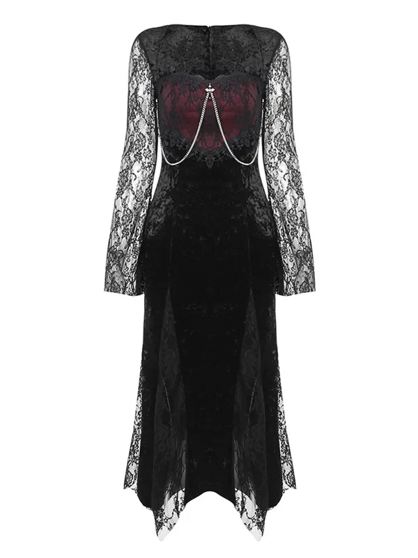 Black 1960s Halloween Slit Lace Dress