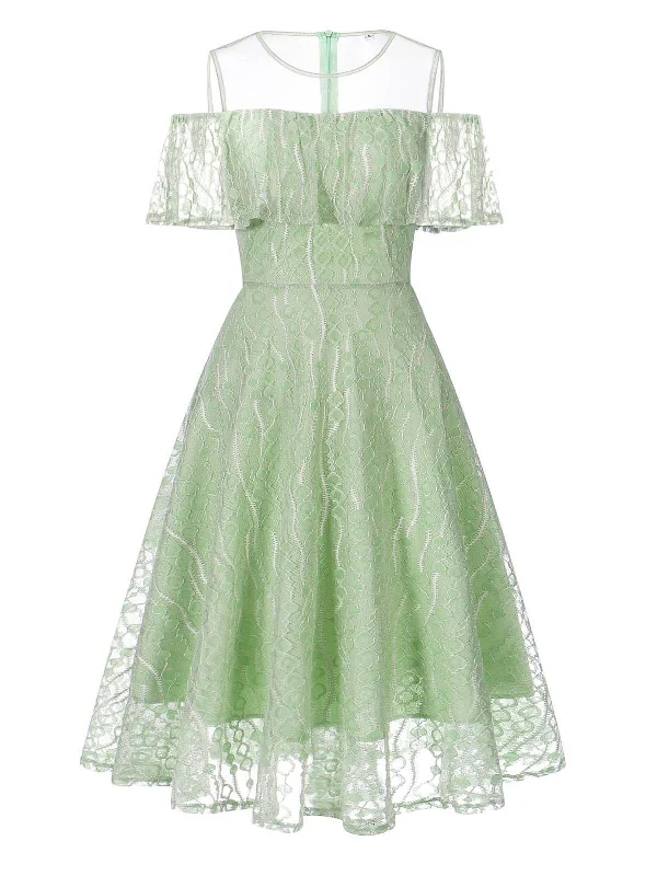 1950s Ruffled Sleeves Lace Swing Dress