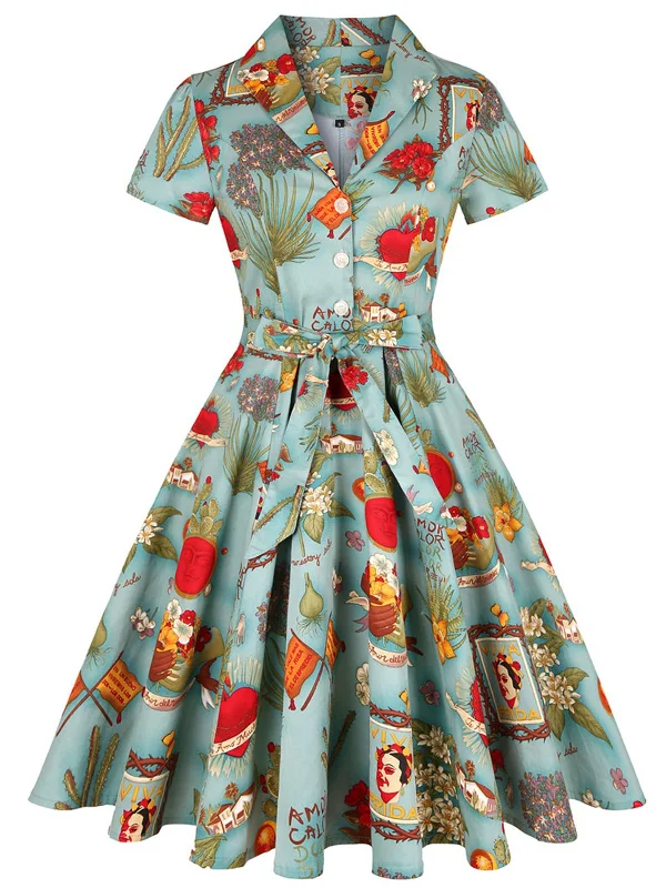 1950s Button Comics Swing Dress