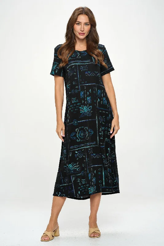 Plus Size Print  Long Dress Short Sleeve - 7002BN-SXP1-W401
