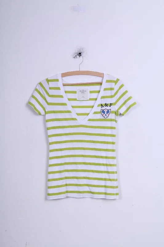 Abercrombie & Fitch Womens M Shirt Striped White V Neck Cotton Relaxed Fit Short Blouse Abercrombie & Fitch Womens M Shirt Striped White V Neck Cotton Relaxed Fit Short Blouse