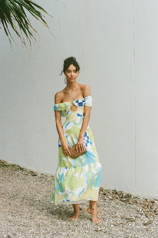 Adorne Midi Dress - Checker Floral Aliza Chic Floral Print Midi Dress