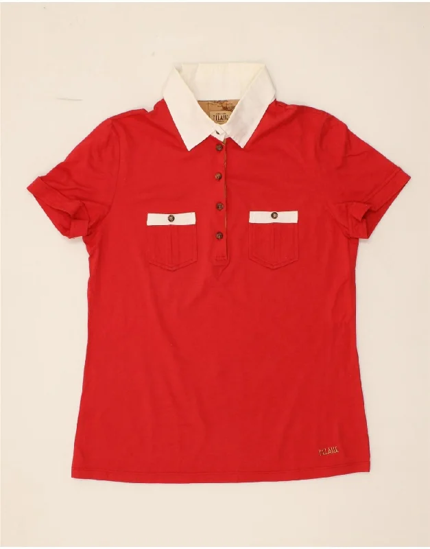 ALVIERO MARTINI Womens Polo Shirt IT 46 Large Red Cotton Casual Cotton Short Shirt
