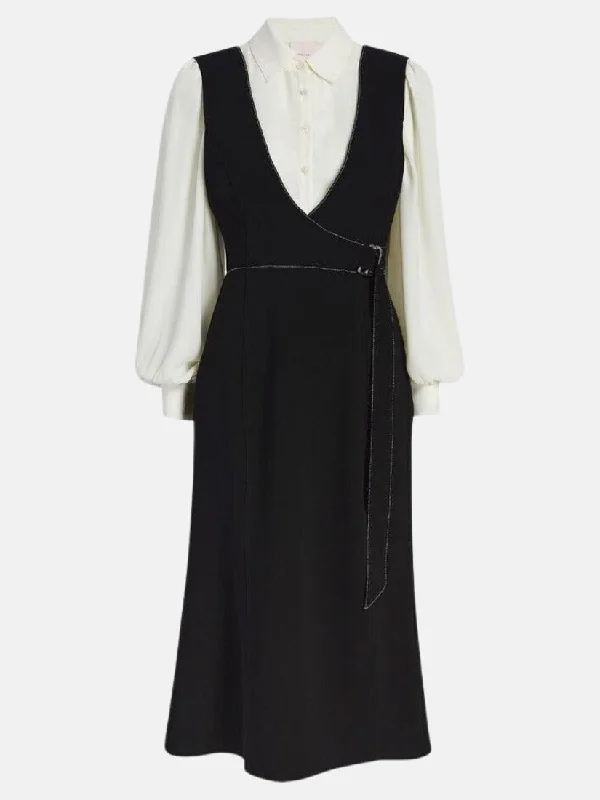 Ambre Pointed Collar Belted Midi Dress Stylish Button-Up Midi Dress