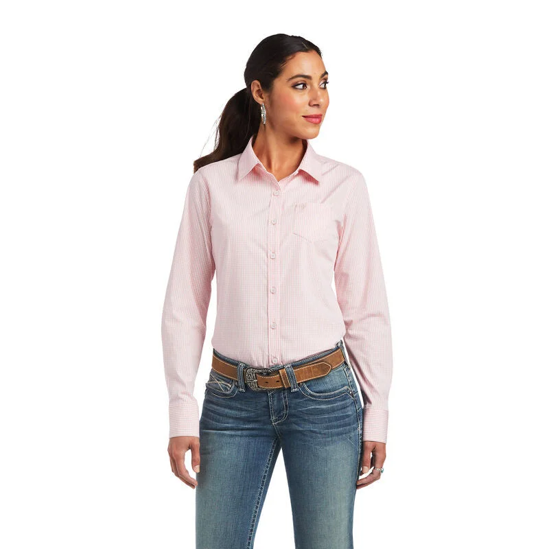 Ariat Wms REAL Kirby Stretch LS Shirt Bridle Rose/White Gingham Check Cozy Striped Short Sleeve Ariat Wms REAL Kirby Stretch LS Shirt Bridle Rose/White Gingham Check Cozy Striped Short Sleeve