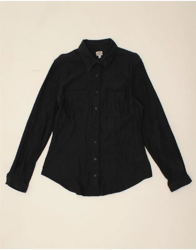 ARMANI JEANS Womens Shirt UK 16 Large Navy Blue Viscose Stylish Printed Short Shirt