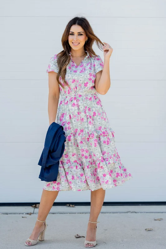 Aster Cap Sleeve Tiered Midi Dress Elegant Sleeveless Midi Dress