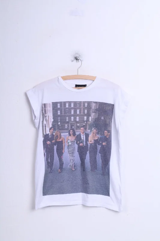 Atmosphere FRIENDS Womens 12 L Shirt White Crew Neck The Tv Series Cotton Comfortable Short Sleeve Blouse Atmosphere FRIENDS Womens 12 L Shirt White Crew Neck The Tv Series Cotton Comfortable Short Sleeve Blouse