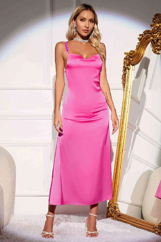 Backless Sleeveless Midi Dress Fashionable High-Neck Midi Dress
