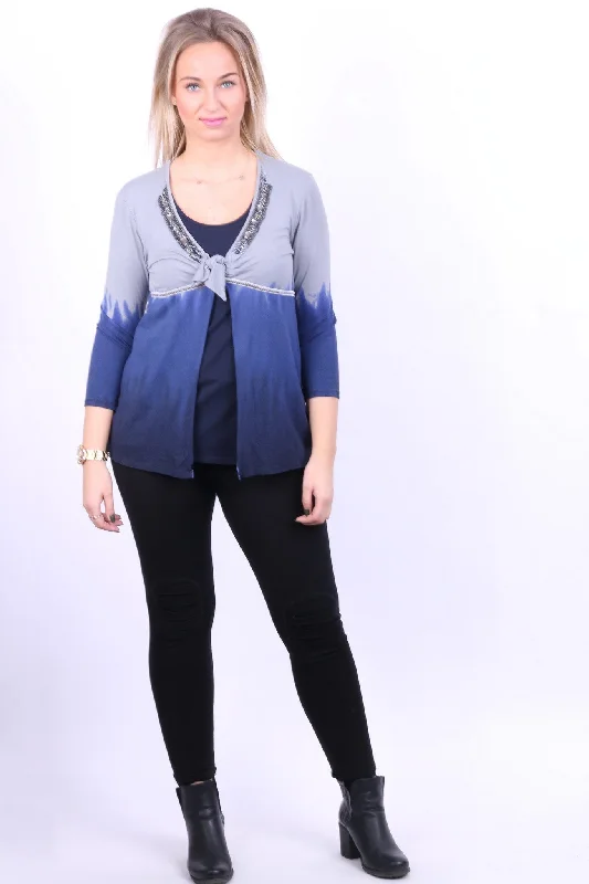 Biba Womens M Blouse Shirt 3/4 Sleeve Beads Grey Navy Blue Classic Casual Short Sleeve Biba Womens M Blouse Shirt 3/4 Sleeve Beads Grey Navy Blue Classic Casual Short Sleeve
