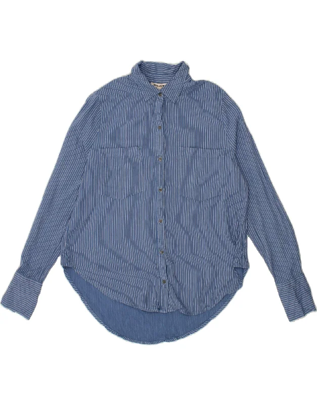 BILLABONG Womens Shirt UK 16 Large Blue Pinstripe Cozy Summer Short Shirt