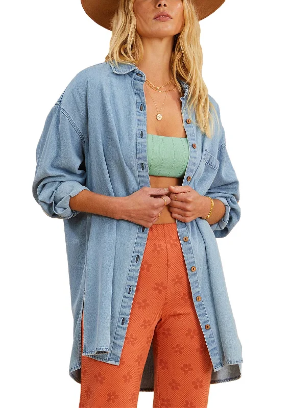 Billabong X Salty Women's In The Tide Button Down Shirt Fashionable Short Sleeve Vest Billabong X Salty Women's In The Tide Button Down Shirt Fashionable Short Sleeve Vest