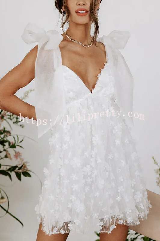 Lilipretty Blooming Love Floral Applique Tulle Organza Mini Dress Classic Shift Mini Dress