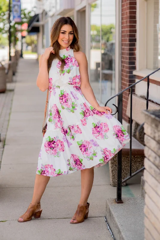 Bouquets Cinched Midi Dress Fashionable Casual Midi Dress