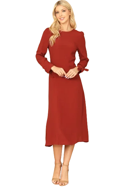 Brick Cuff Tie Long Sleeve Solid Midi Dress - Pack of 5 Elegant V-Neck Midi Dress