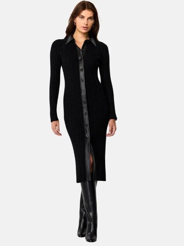 Brixton Button Down Vegan Leather Rib Midi Dress Comfortable Casual Midi Dress