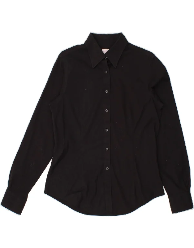 BROOKS BROTHERS Womens Shirt US 8 Medium Black Cotton Casual Ruffle Short Shirt