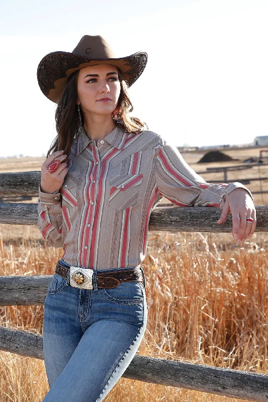 Cinch Wmns Striped Rayon Western Shirt Relaxed Short Sleeve Tee