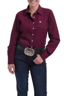 Cinch Womens Shirt Solid Burgundy Button Down Shirt Casual Cotton Short Shirt