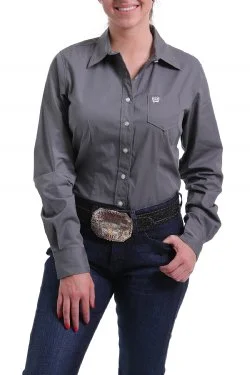 Cinch Womens Shirt Solid Grey Button Down Shirt Comfortable Short Sleeve Tee