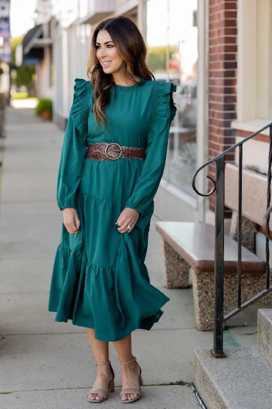 Classic Flutter Top Tiered Midi Dress Fashionable Chiffon Midi Dress