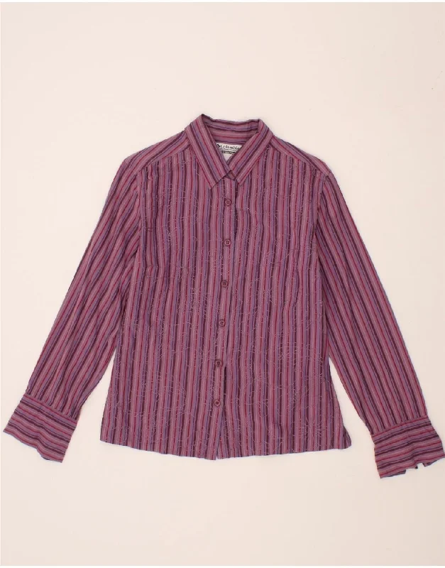 COLUMBIA Womens Shirt UK 14 Medium Multicoloured Striped Cotton Elegant Draped Short Sleeve COLUMBIA Womens Shirt UK 14 Medium Multicoloured Striped Cotton Elegant Draped Short Sleeve