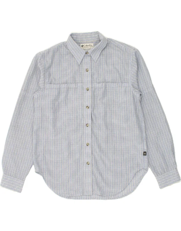 COLUMBIA Womens Shirt UK 6 XS Blue Check Polyester Comfortable Pocket Short Shirt