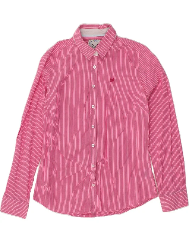 CREW CLOTHING Womens Shirt UK 12 Medium Pink Striped Cotton Modern Casual Short Sleeve CREW CLOTHING Womens Shirt UK 12 Medium Pink Striped Cotton Modern Casual Short Sleeve