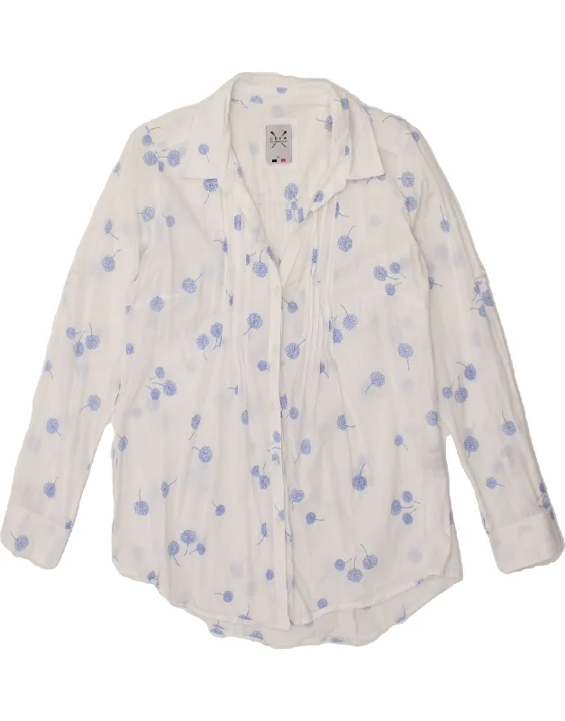 CREW CLOTHING Womens Shirt UK 12 Medium White Floral Cotton Classic Casual Short Sleeve CREW CLOTHING Womens Shirt UK 12 Medium White Floral Cotton Classic Casual Short Sleeve
