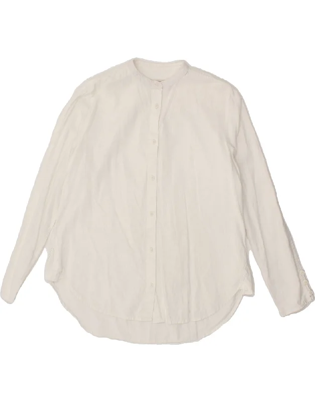 DACK'S Womens Shirt UK 10 Small White Linen Elegant Draped Short Sleeve