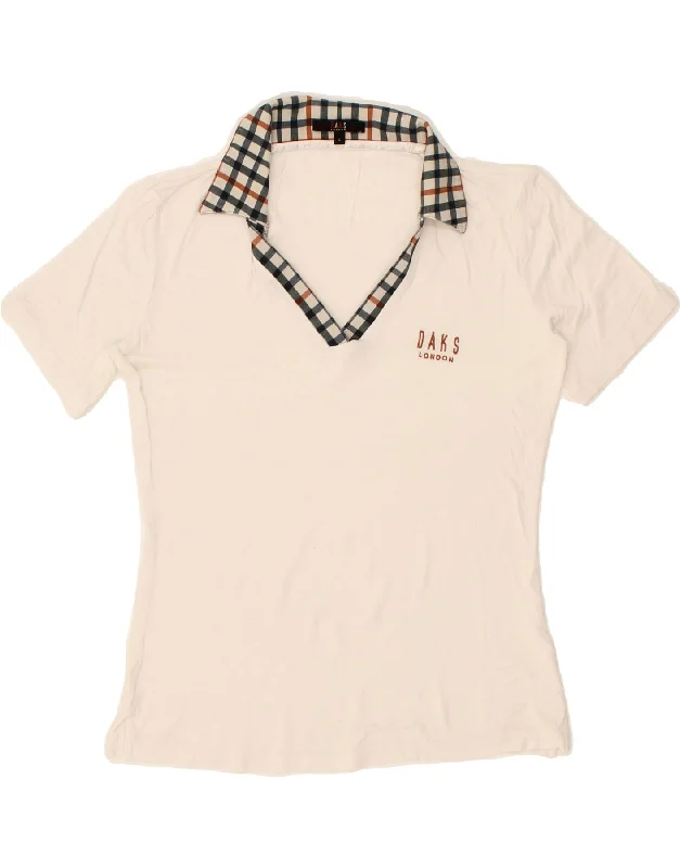DAKS Womens Polo Shirt UK 10 Small White Cozy Linen Short Shirt