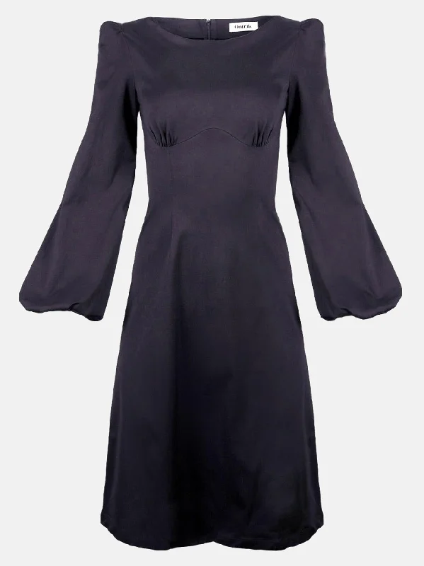 Daphne Midi Dress with Bust Seam Detail and Blouson Sleeves / Black Cotton Cozy Tie-Dye Midi Dress Daphne Midi Dress with Bust Seam Detail and Blouson Sleeves / Black Cotton Cozy Tie-Dye Midi Dress