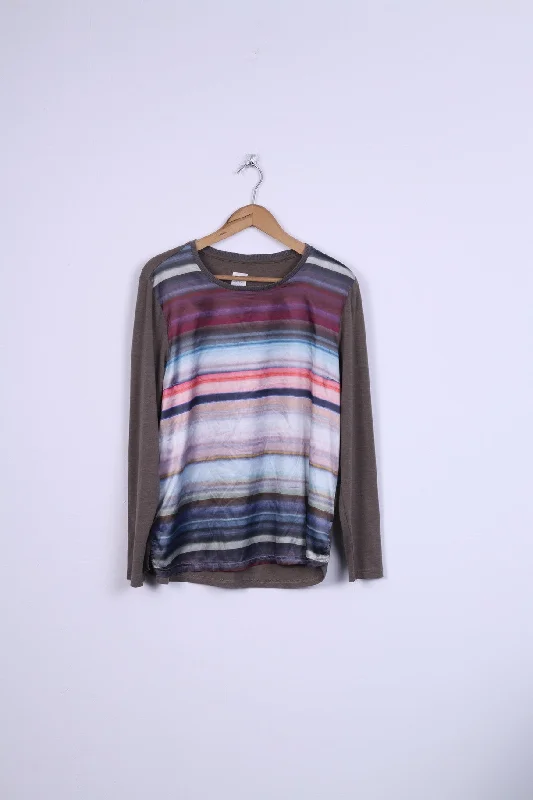 DAYS LIKE THIS Womens L Shirt Long Sleeve Grey Crew Neck Striped Relaxed Button-Down Short Shirt DAYS LIKE THIS Womens L Shirt Long Sleeve Grey Crew Neck Striped Relaxed Button-Down Short Shirt