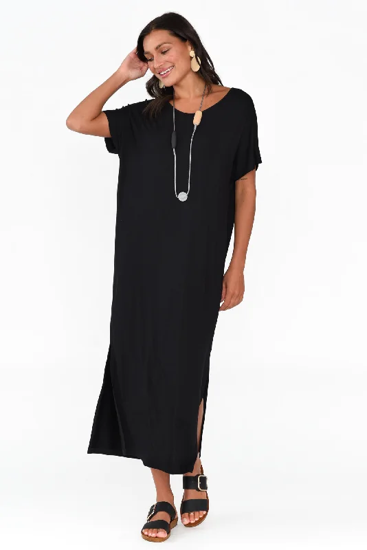 Dempsey Black Bamboo Midi Dress Fashionable Casual Midi Dress