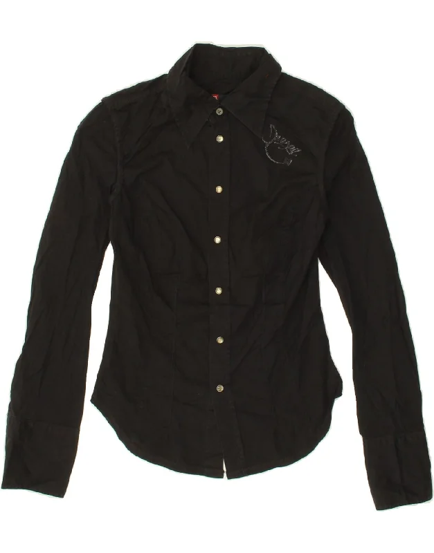 DIESEL Womens Shirt UK 6 XS Black Cotton Classic Short Sleeve Blouse