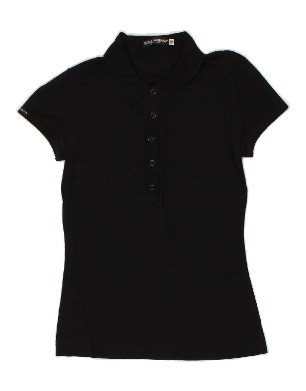 DOLCE & GABBANA Womens Polo Shirt IT 42 Medium Black Stylish Striped Short Sleeve